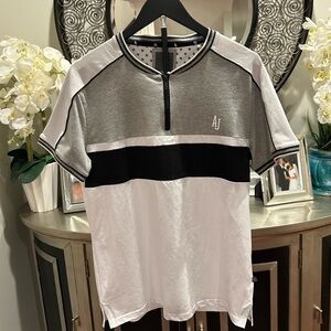 Contrast Panel Short-Sleeve Shirt - Gray/White/Black